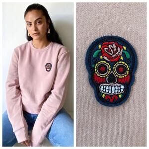 Suspicious Antwerp Sugar Skull Sweatshirt (Sz XS) Dusty Rose Pink Crewneck